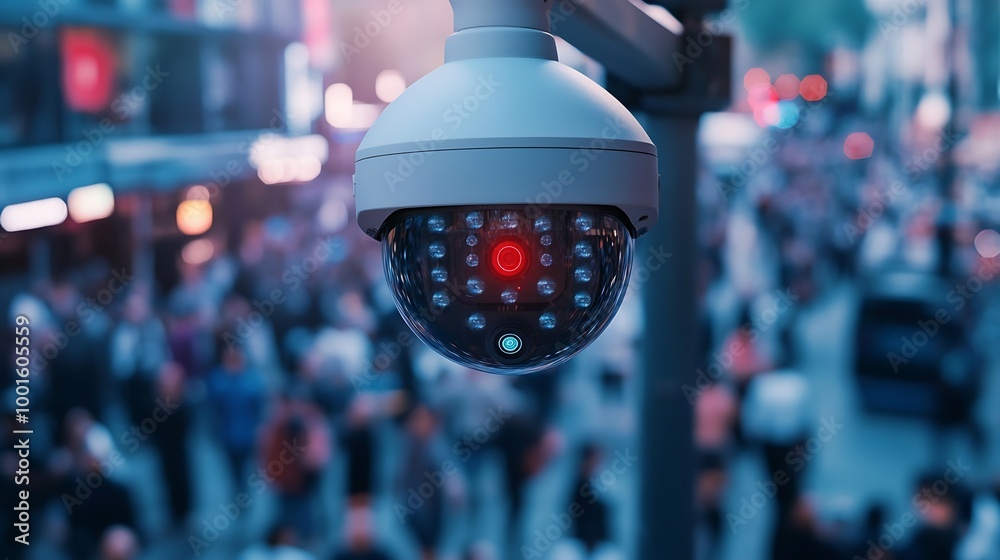 Leinwandbilder Face recognition and personal identification technologies in street surveillance cameras law enforcement control crowd of passersby with graphic elements Privacy and personal data prot : Generative AI