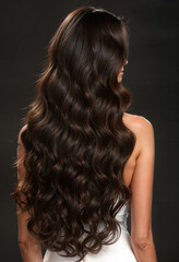 Fototapeta premium model with long wavy dark brown hairs