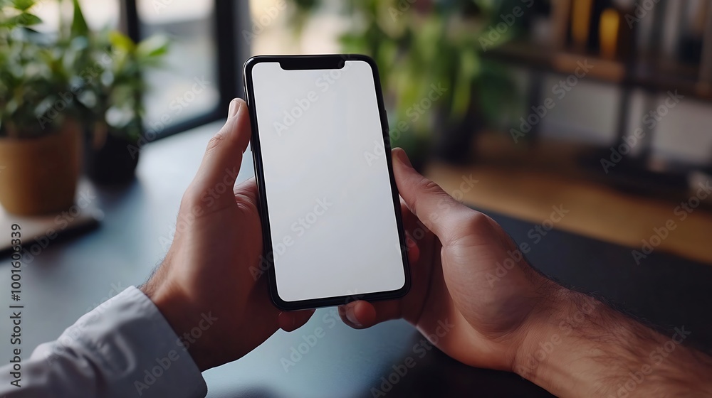 Aufkleber overhead shot businessman using his cellphone reading an informations or email on the phone screen a