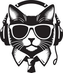 A Cute Cat Listening to Music with Headphones silhouette vector