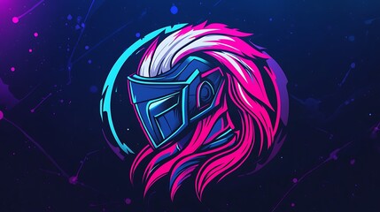 Neon Knight,  Retrofuturistic Warrior Logo Design with Abstract Background