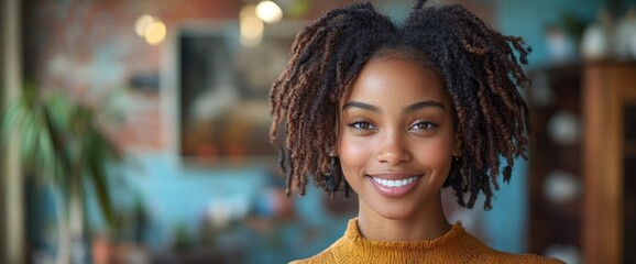 Confident Black Woman with Dreadlocks Smiling
