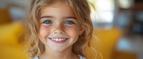 Fototapeta premium Portrait of a Smiling Little Girl with Blonde Hair