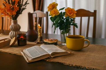 The Bible in a cozy home atmosphere