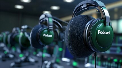 Modern Podcast Studio with Headphones and Microphones Capturing Professional Audio for Diverse Content Creation