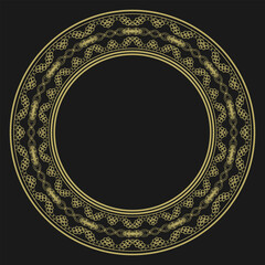 Round frame with vintage gold ornament on black background. Version 3. Vector illustration