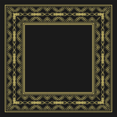Square frame with vintage gold ornament on black background. Version 3. Vector illustration