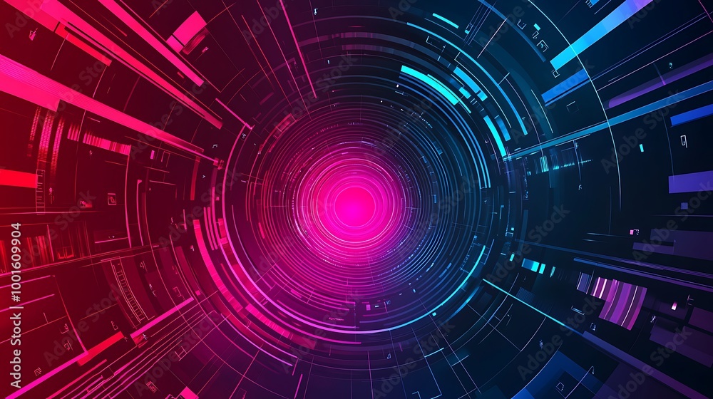 Poster abstract futuristic tunnel with glowing neon light.