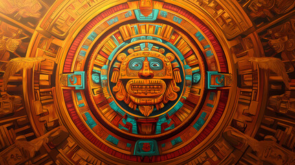 Obraz premium Colorful aztec calendar. Aztec Calendar. Illustration