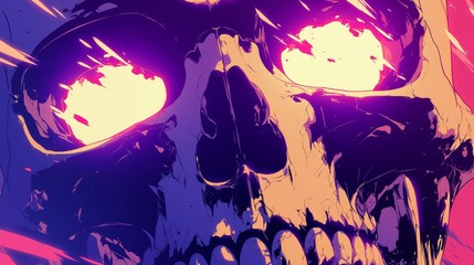 Burning comics style skull background composition