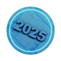 Futuristic 2025 new year design with neon glowing effect isolated on transparent background