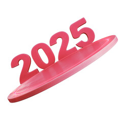 Futuristic 2025 new year design with neon glowing effect isolated on transparent background