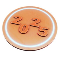 Futuristic 2025 new year design with neon glowing effect isolated on transparent background