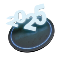 Futuristic 2025 new year design with neon glowing effect isolated on transparent background