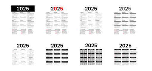 Calendar template 2025 with month, week and date. Planner design for use in everything