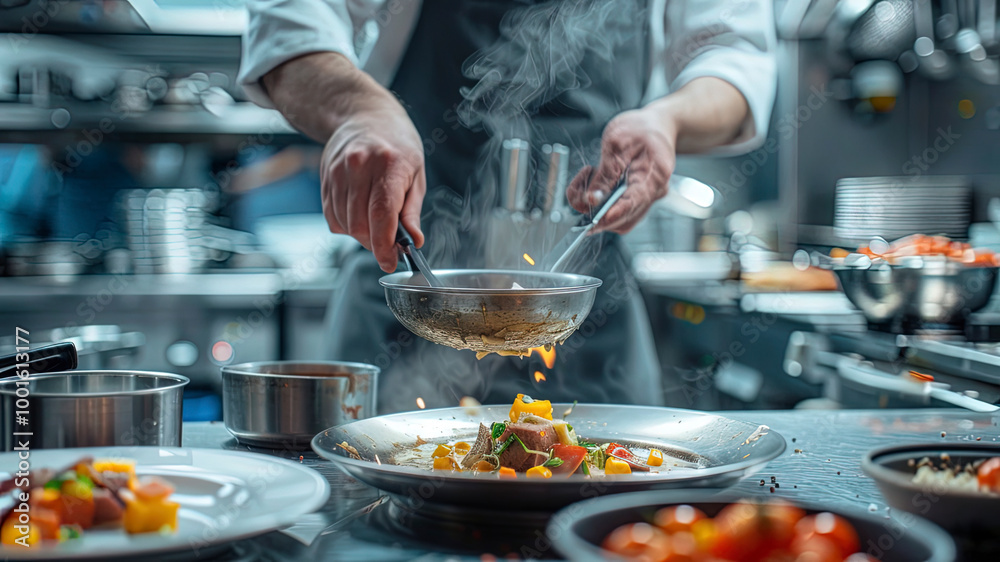 Wall mural cooking in the kitchen, close up of a making delicious foods in the kitchen, food on the table