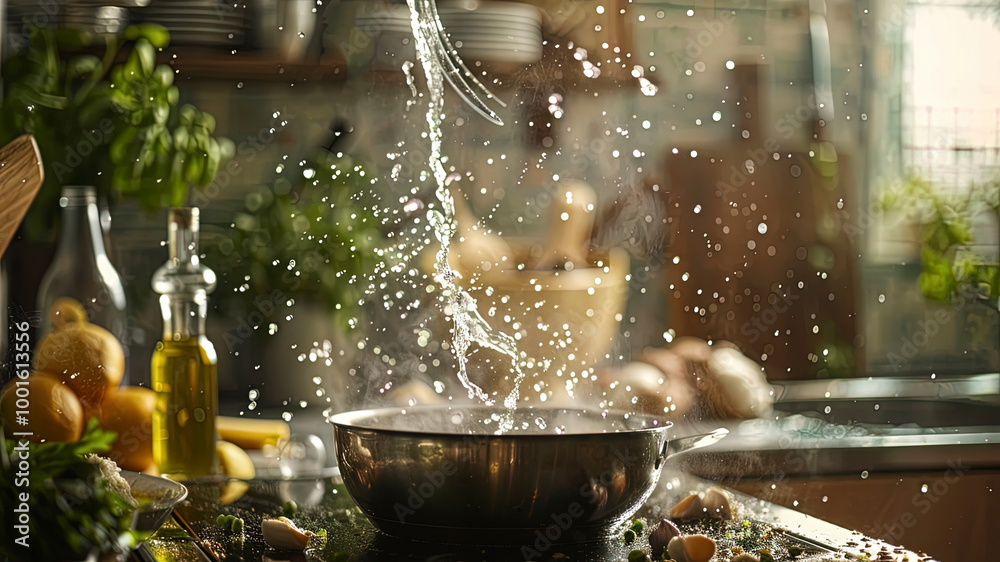 Wall mural cooking in the kitchen, close up of a making delicious foods in the kitchen, food on the table