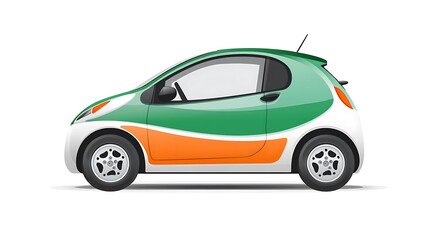 Fototapeta premium Green and Orange Electric Car Isolated on White Background
