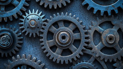 "Highlight the complexity and beauty of gears, showcasing their interlocking mechanisms and movement in machinery and engineering."