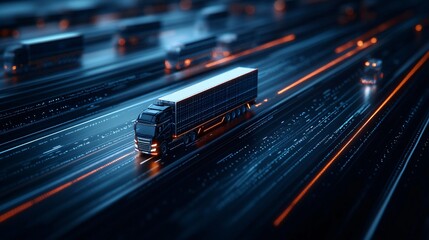 futuristic truck on digital highway