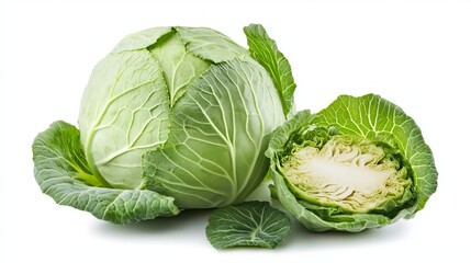 Fototapeta premium Fresh green savoy sprouts on white background. 
