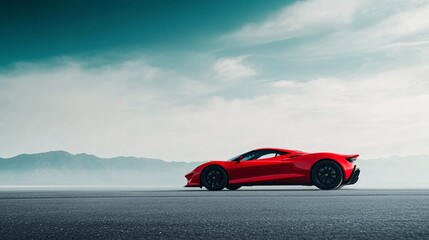 Naklejka premium red sports car on an open road