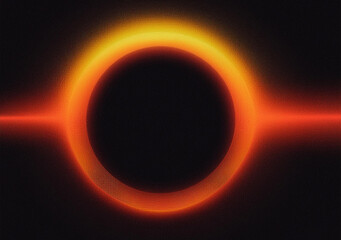 Glowing burning ring dark background grainy gradient orange red yellow black noise texture banner abstract background