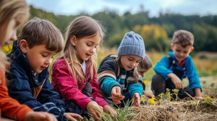 Children learning about farming on educational trip. Educational Farm Tour