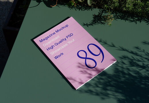 Magazine on the Green Table PSD Mockup