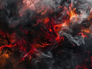 Fototapeta premium dramatic abstract background with swirling tendrils of black and red smoke intertwined with glowing embers creating an atmosphere of mystery and intensity