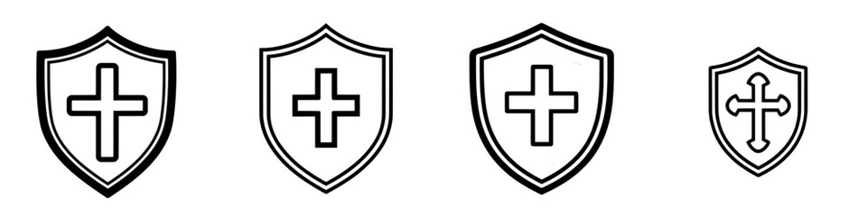 A health insurance icon from the healthcare icon set featuring the hospital symbol, the red cross, an emergency, and a people-saving emergency signal.