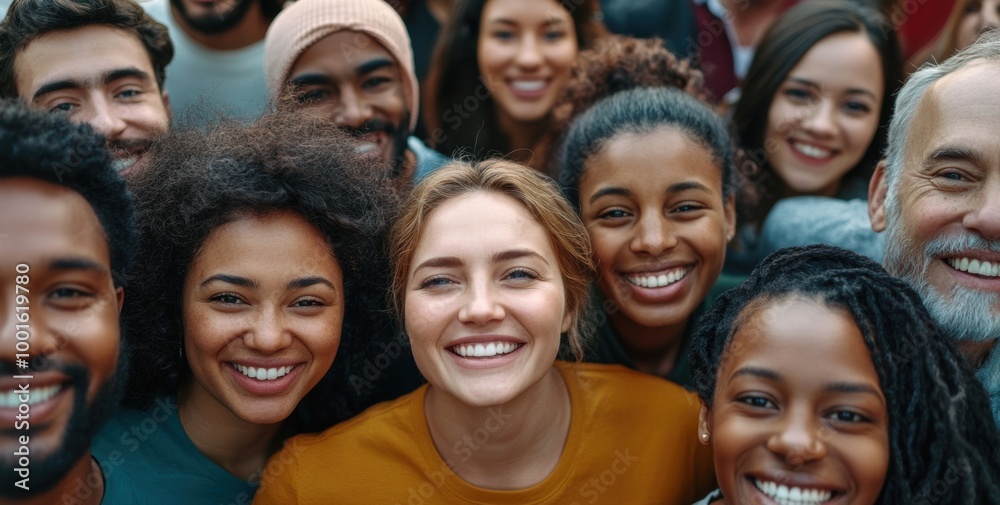 Wall mural Group of diverse friends smiling together outdoors in daylight