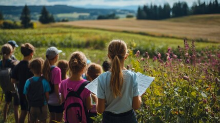 Children learning about farming on educational trip. Educational Farm Tour