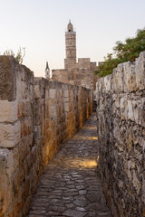 View of the landmark Tower of David citadel from atop the stone ramparts of the Old City of Jerusalem. © Yehoshua Halevi