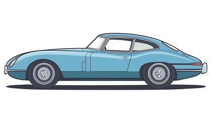 Fototapeta premium Classic Blue Jaguar E Type Coupe Car Side View Illustration