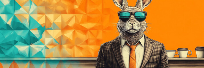A rabbit in a suit and sunglasses looks cool and collected.