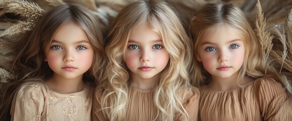 Three Little Girls with Blonde Hair and Blue Eyes