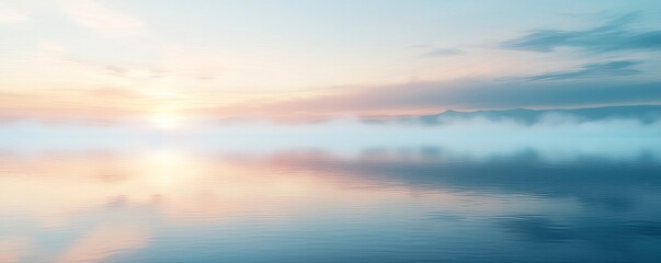 Obraz premium Dense fog drifting over a tranquil lake, reflections in water, 3D illustration