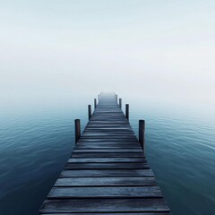 Obraz premium Dense fog enveloping old wooden pier, tranquil waters, 3D illustration