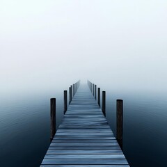 Fototapeta premium Dense fog enveloping old wooden pier, tranquil waters, 3D illustration
