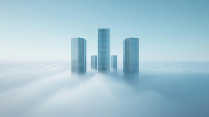 Fototapeta premium Drifting fog around tall skyscrapers, cityscape, 3D illustration
