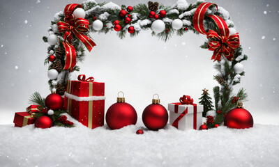 Magical Merry Christmas and Happy New Year background featuring snowy trees, glowing lights, and festive ornaments, creating a joyful and enchanting winter celebration mood