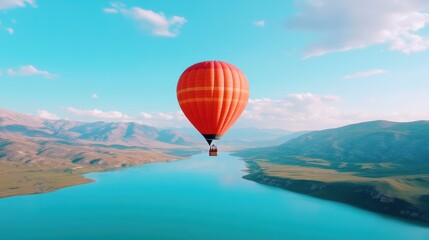 Obraz premium A family enjoying a hot air balloon ride over breathtaking scenery, highlighting their sense of adventure and togetherness.