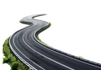 Winding Highway Isolated on White and PNG Transparent Background
