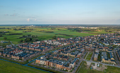 Aerial panoramic view of the city of Amersfoort, the Netherlands during sunset
