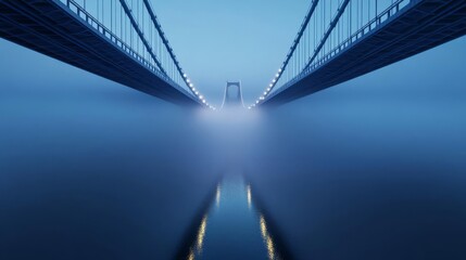 Obraz premium Fog enveloping bridge, river below, mysterious vibe, 3D illustration