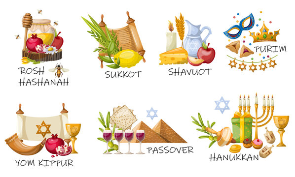Set of symbols of various Israeli holidays - Powered by Adobe