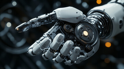 "Depict a robotic arm with visible gears, highlighting their role in modern robotics and automation for precise, controlled motion."