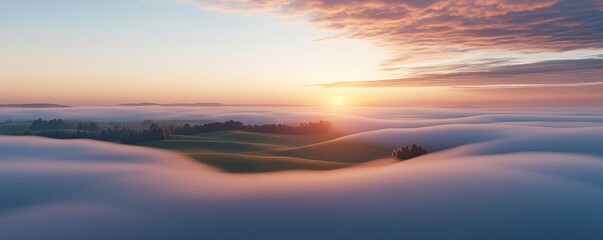 Fototapeta premium Gentle fog drift over farmland, morning light, 3D illustration
