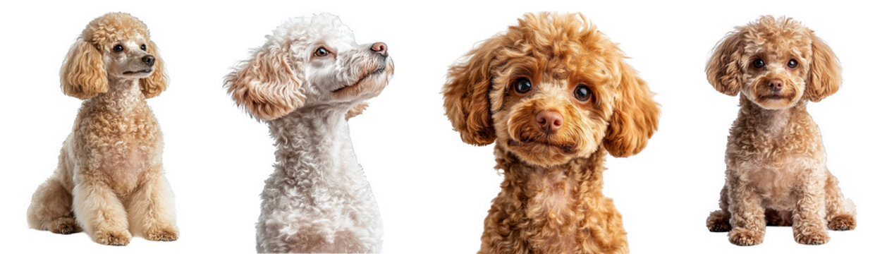 Four adorable poodles showcasing different poses and expressions transparent background